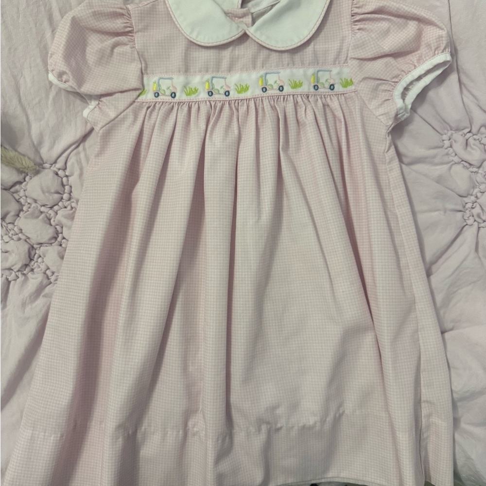 Charming Pink Kids Dress with Embroidered Cars
